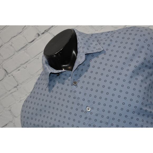 Express Shirt Men Size Large Stretch Slim Fit Blue Geometric Dress Nylon Spandex - Picture 7 of 7